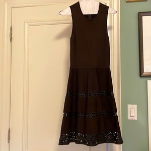 Brown skater Parker dress with real laser cut leather trim